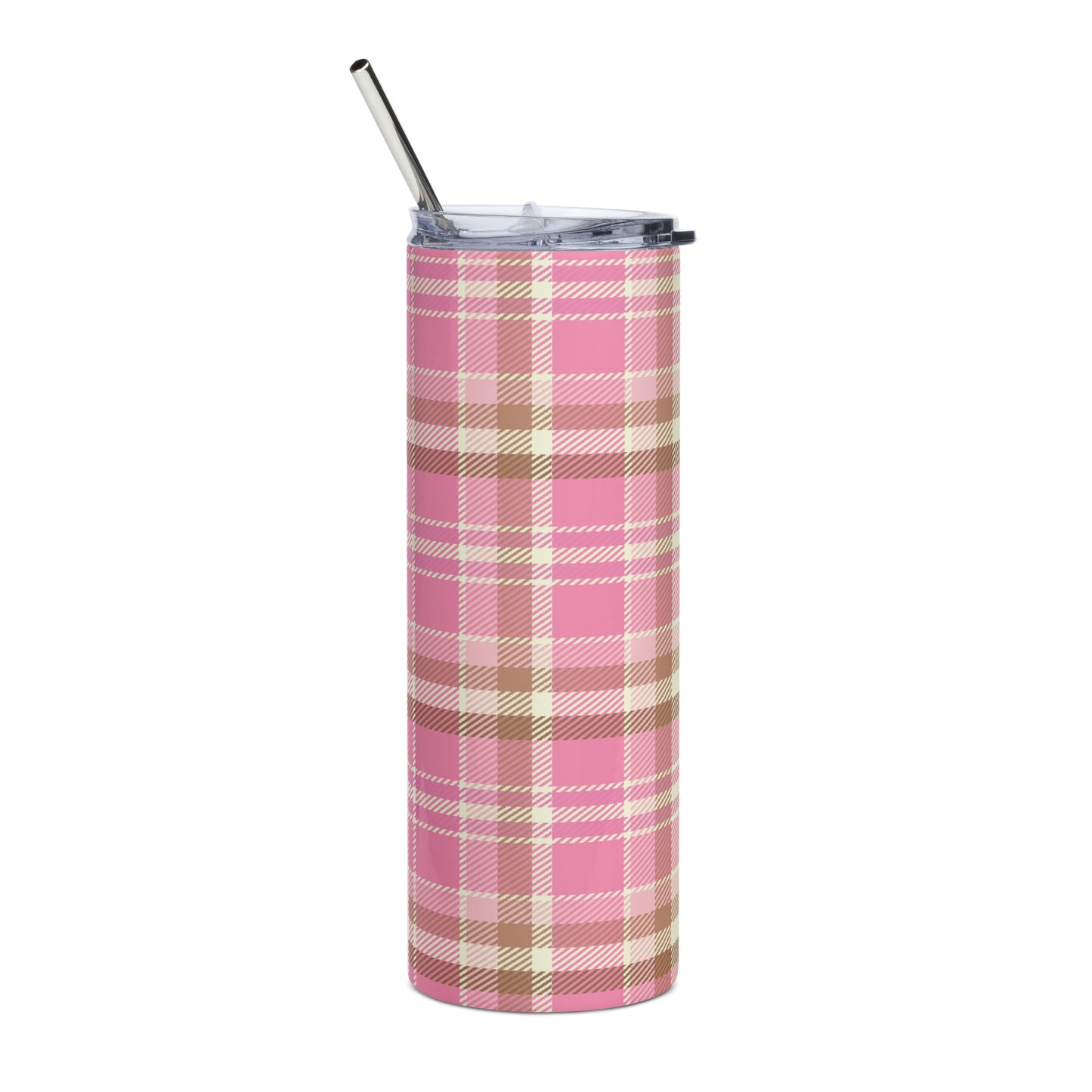 Pink Plaid Cow Stainless steel tumbler