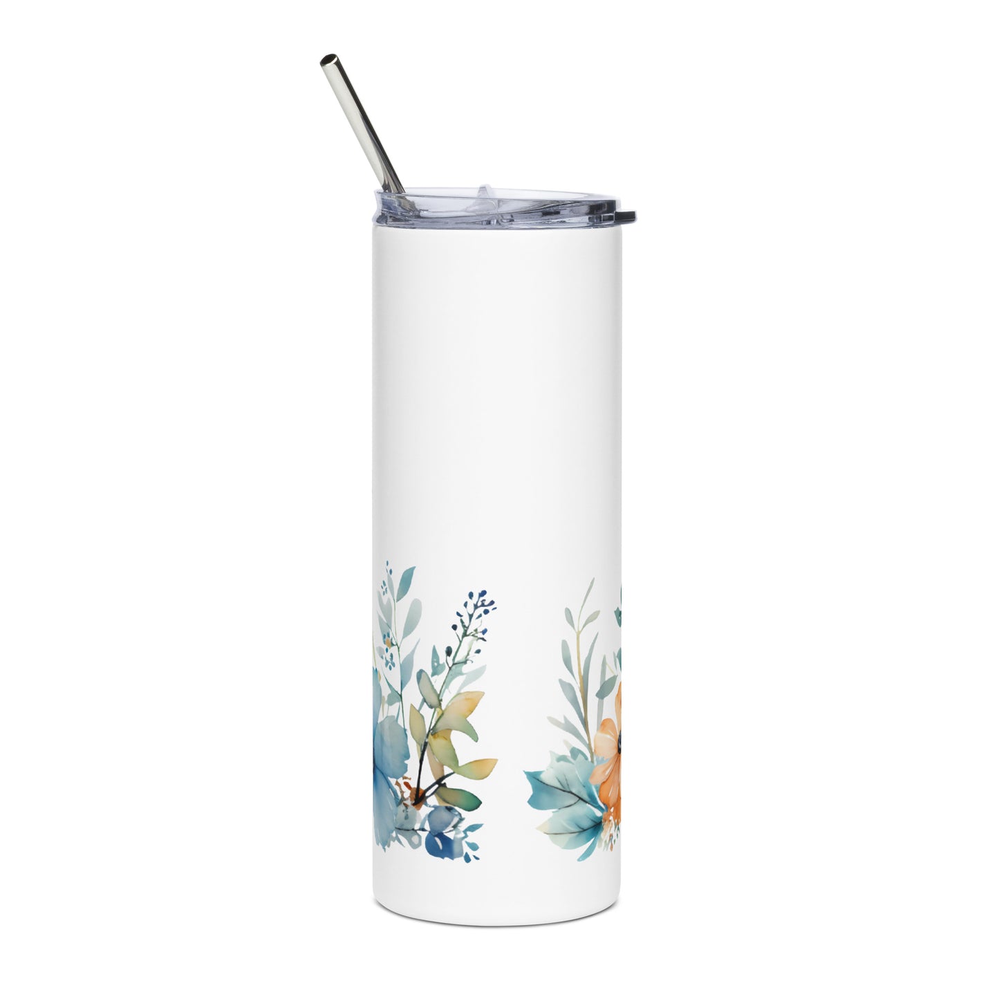 Fuckity Fuck orange and blue floral Stainless steel tumbler