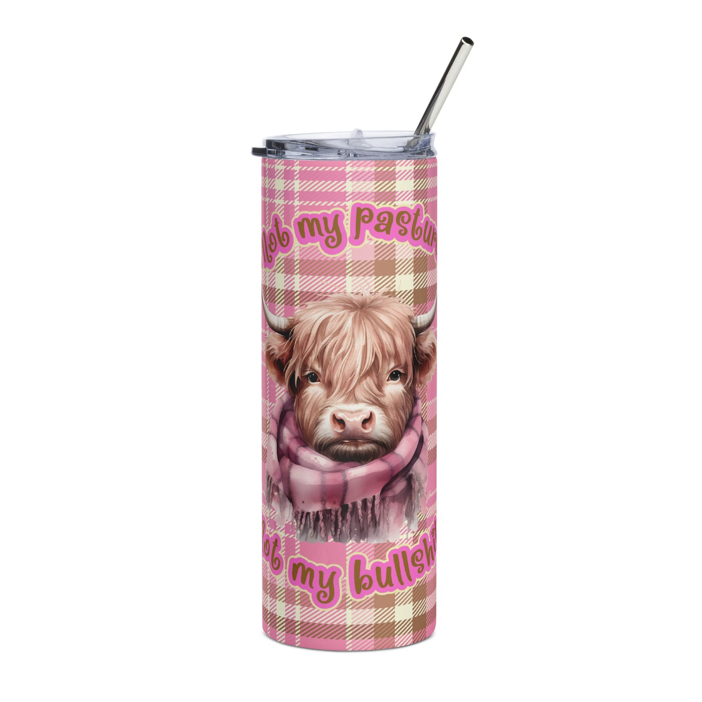 Pink Plaid Cow Stainless steel tumbler