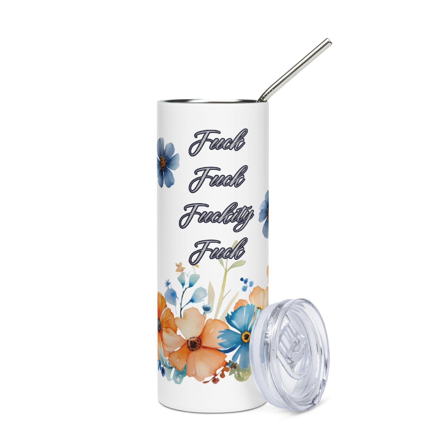 Fuckity Fuck orange and blue floral Stainless steel tumbler