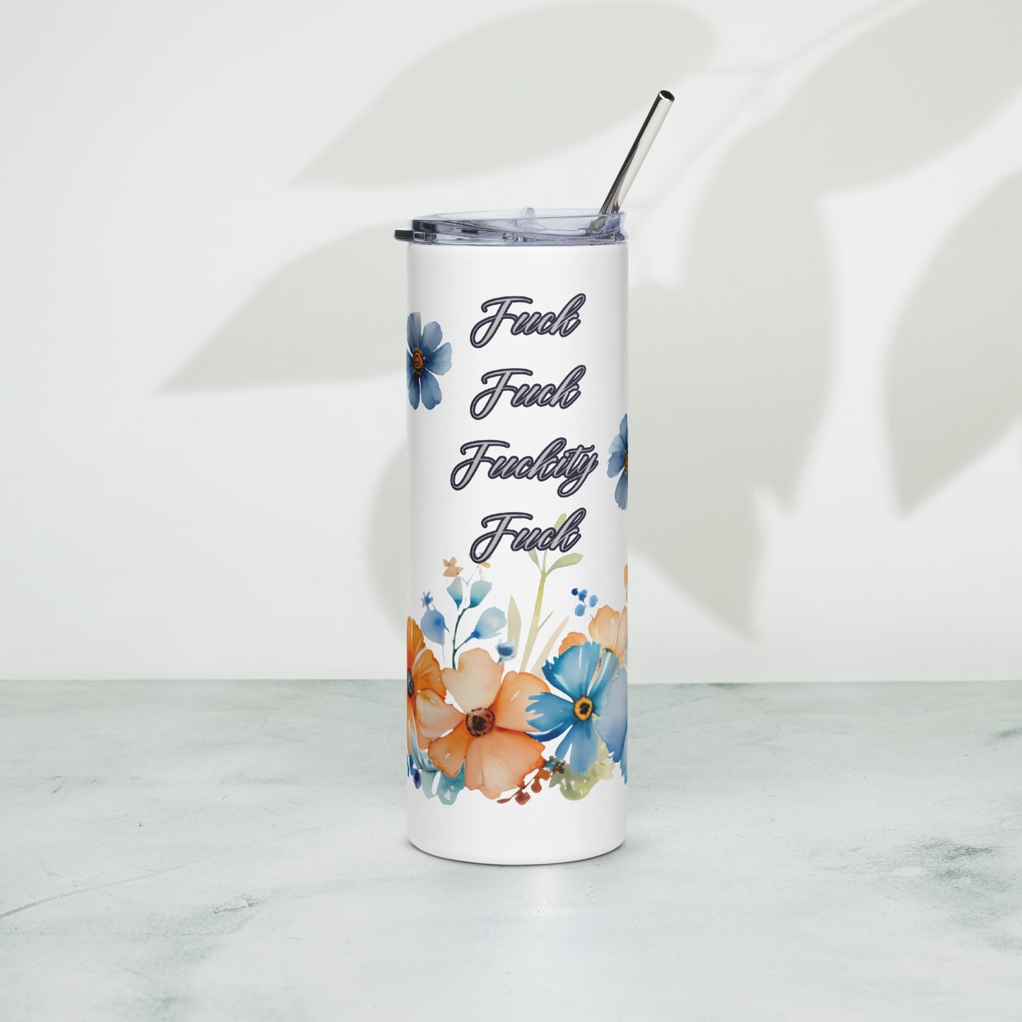 Fuckity Fuck orange and blue floral Stainless steel tumbler