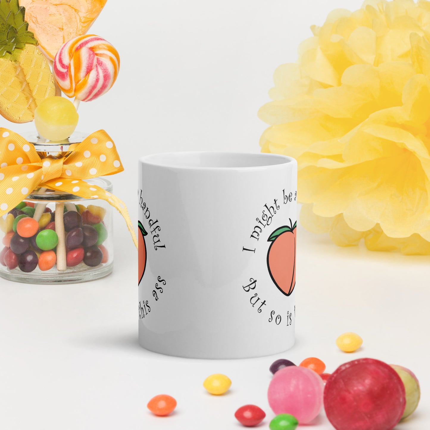 Handful peach White glossy mug