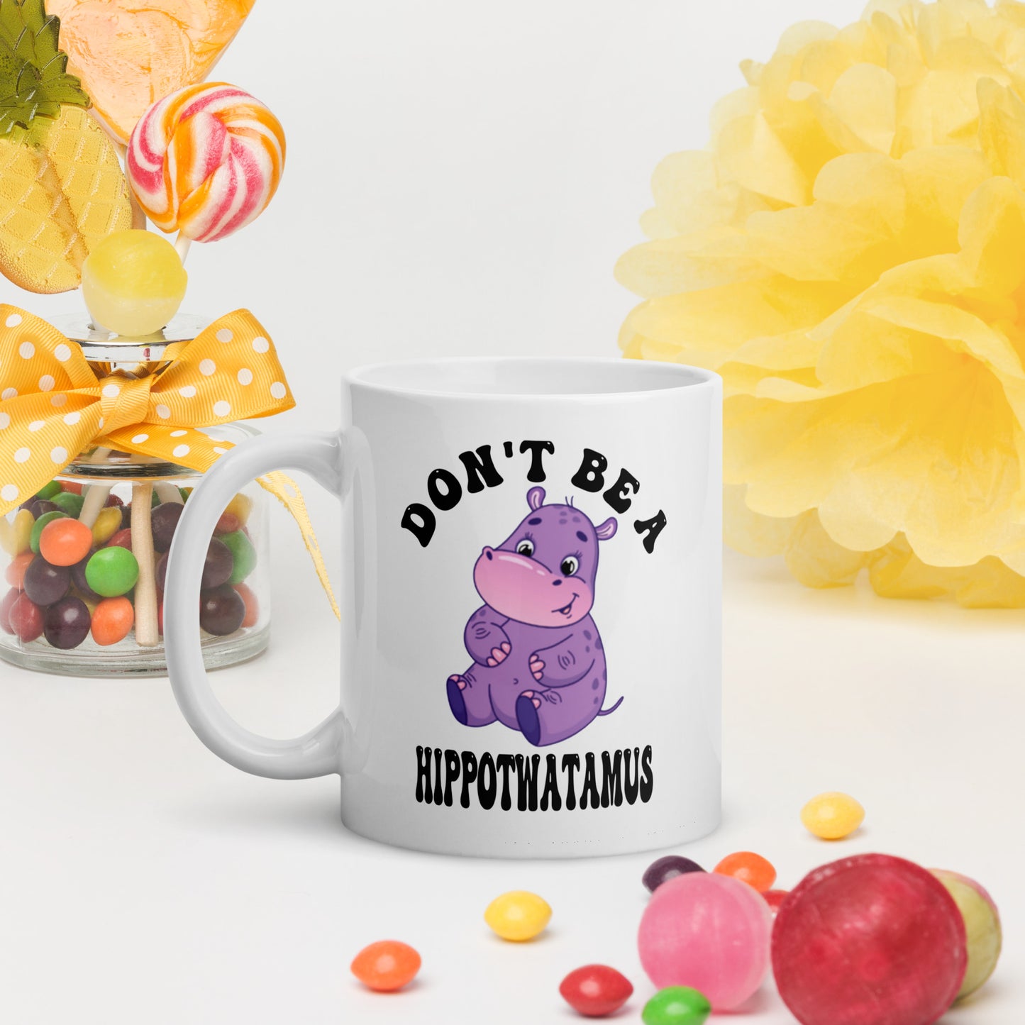 Hippotwatamus White glossy mug