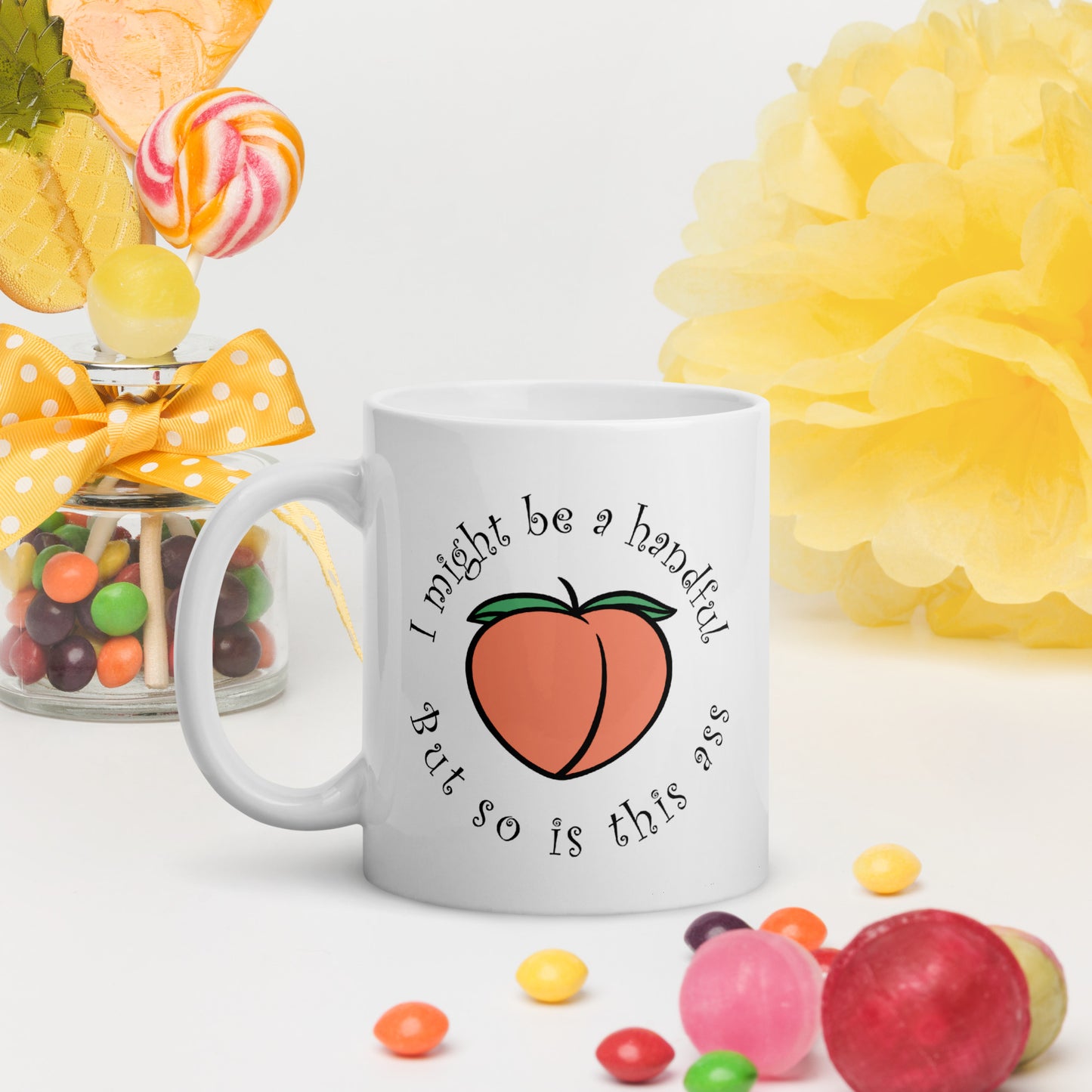 Handful peach White glossy mug