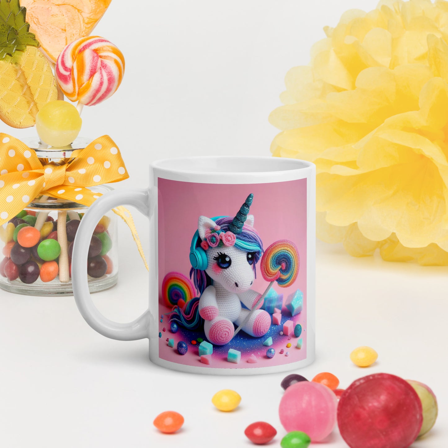 Crochet Unicorn #3 White glossy mug