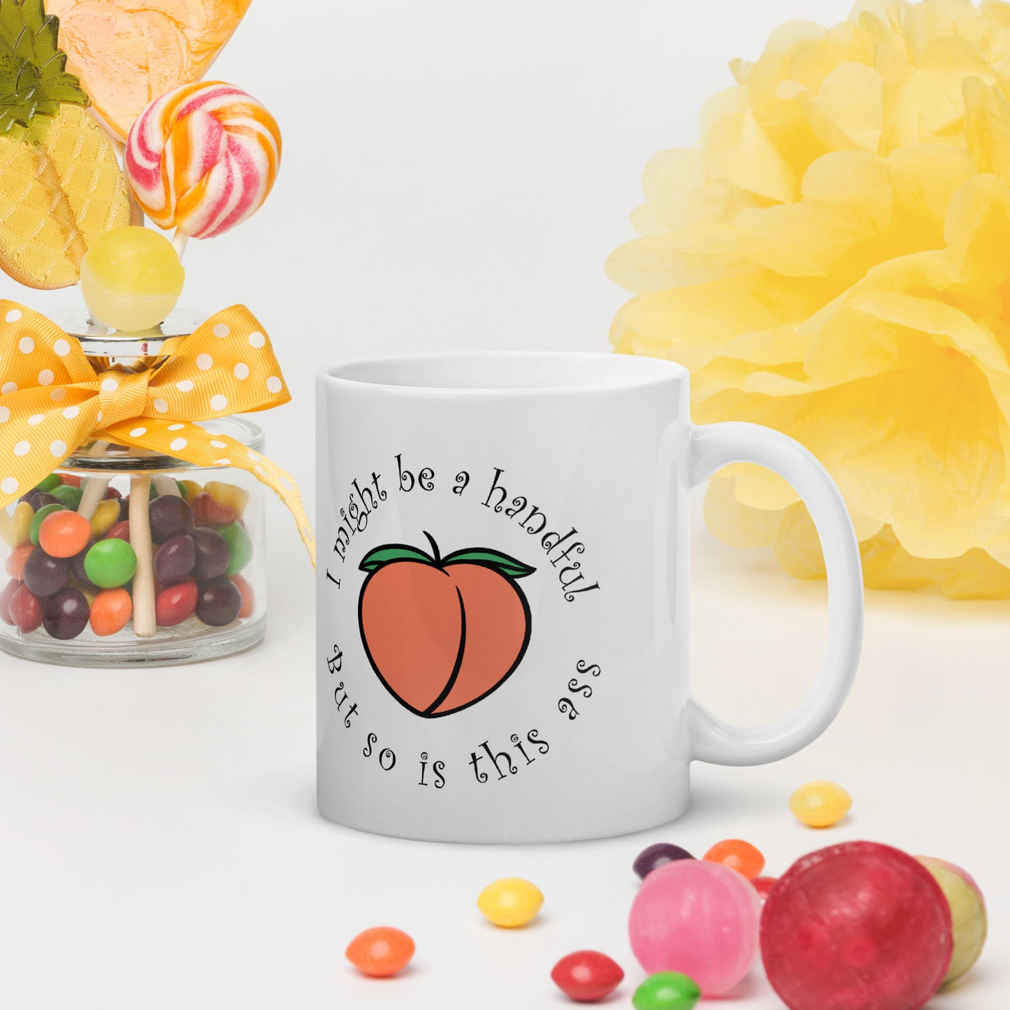 Handful peach White glossy mug