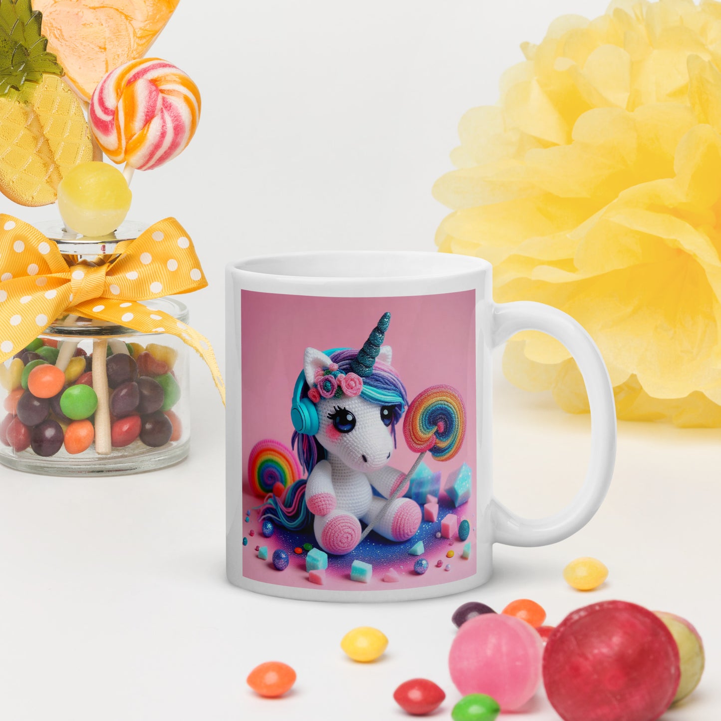 Crochet Unicorn #3 White glossy mug