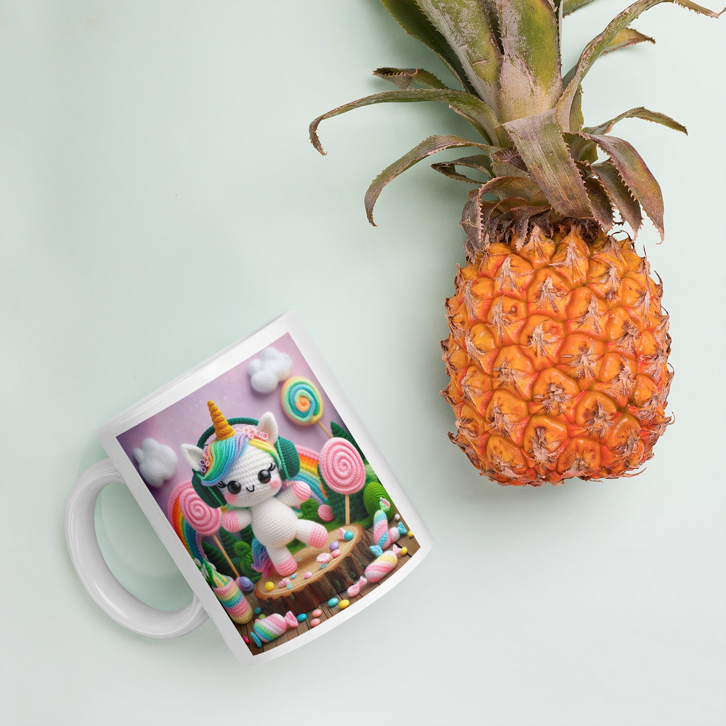 Crochet Unicorn #4 White glossy mug