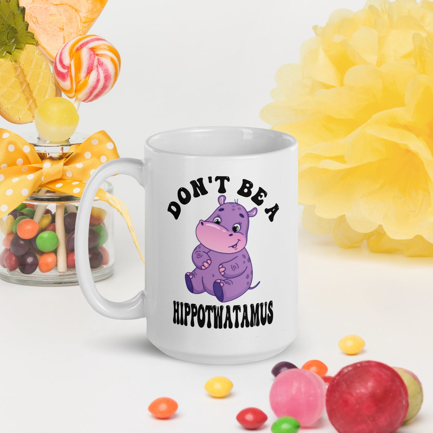 Hippotwatamus White glossy mug