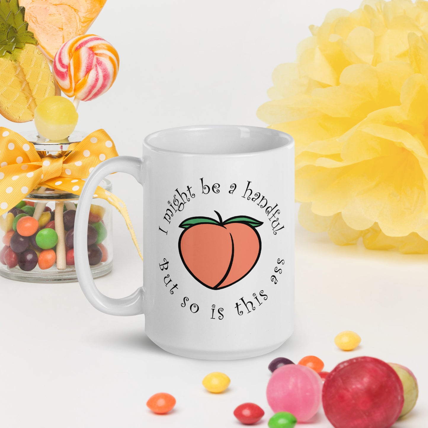 Handful peach White glossy mug