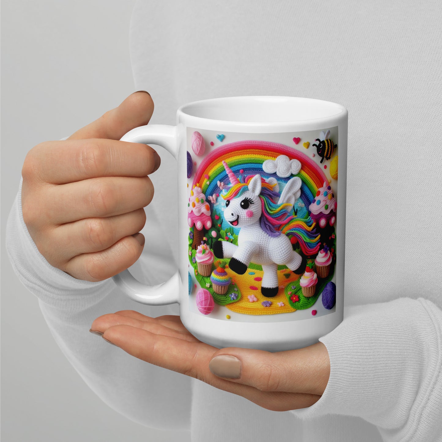 Crochet Unicorn #2 White glossy mug