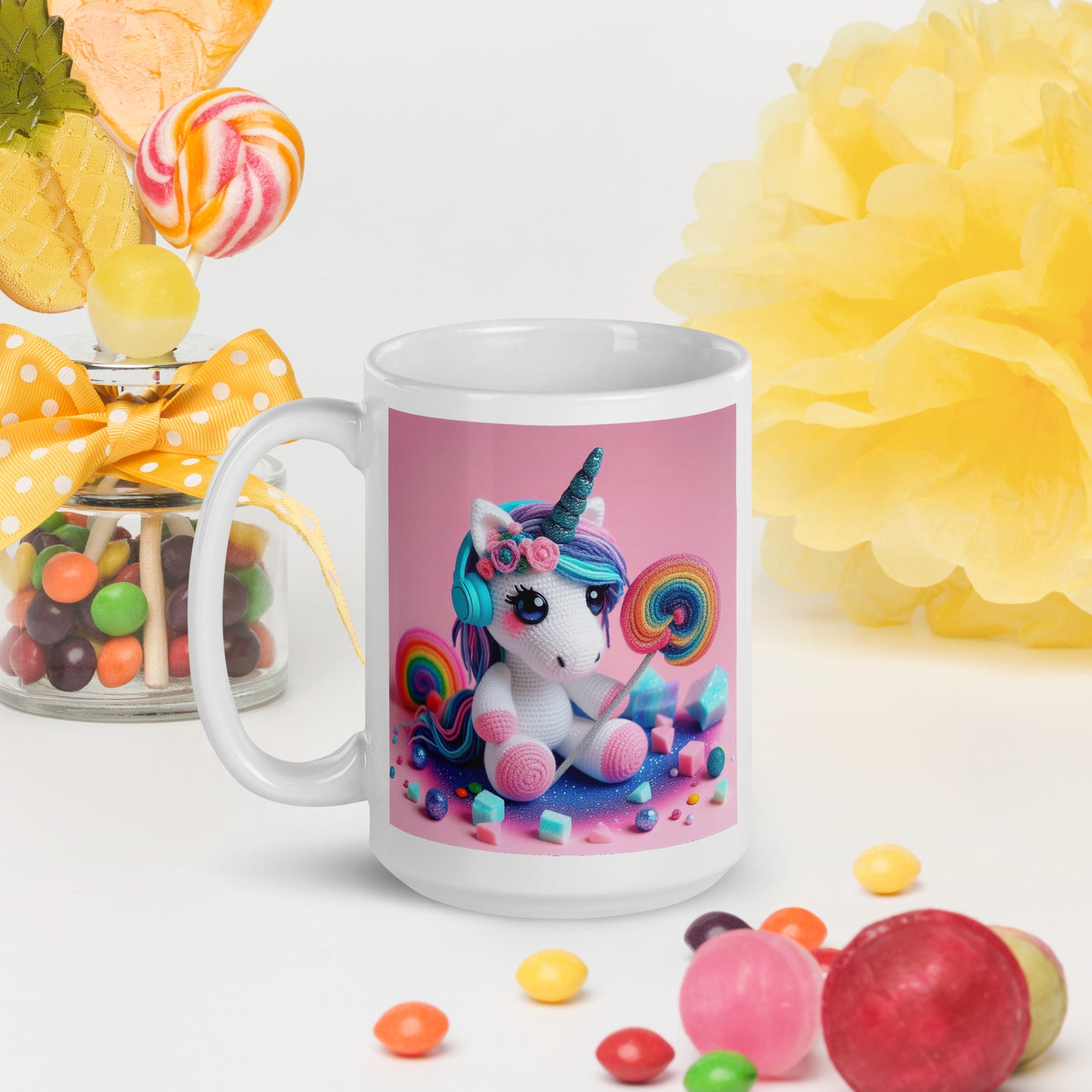 Crochet Unicorn #3 White glossy mug