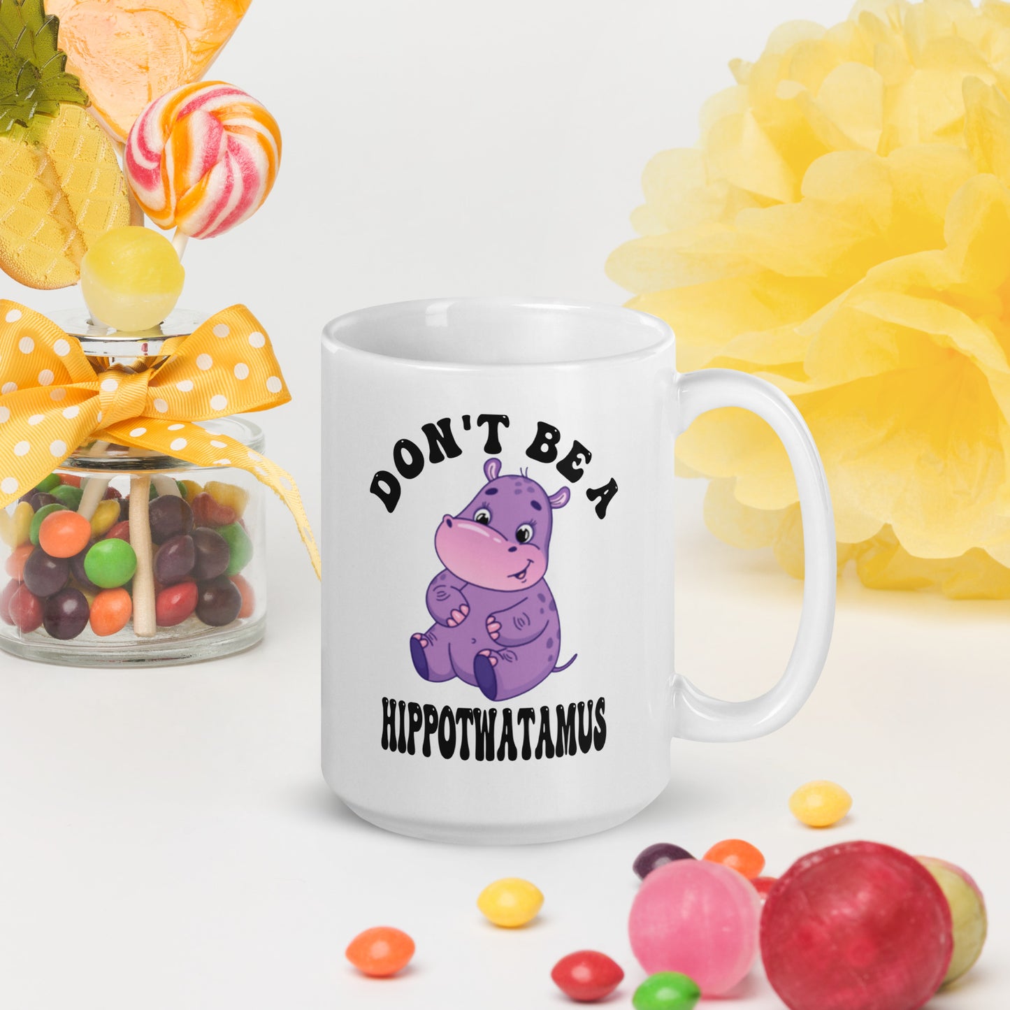 Hippotwatamus White glossy mug