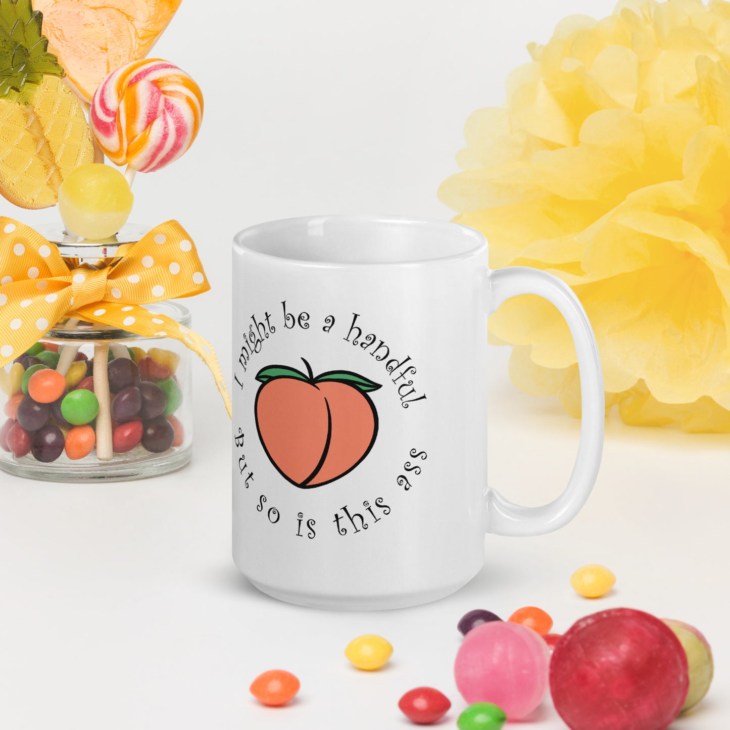 Handful peach White glossy mug