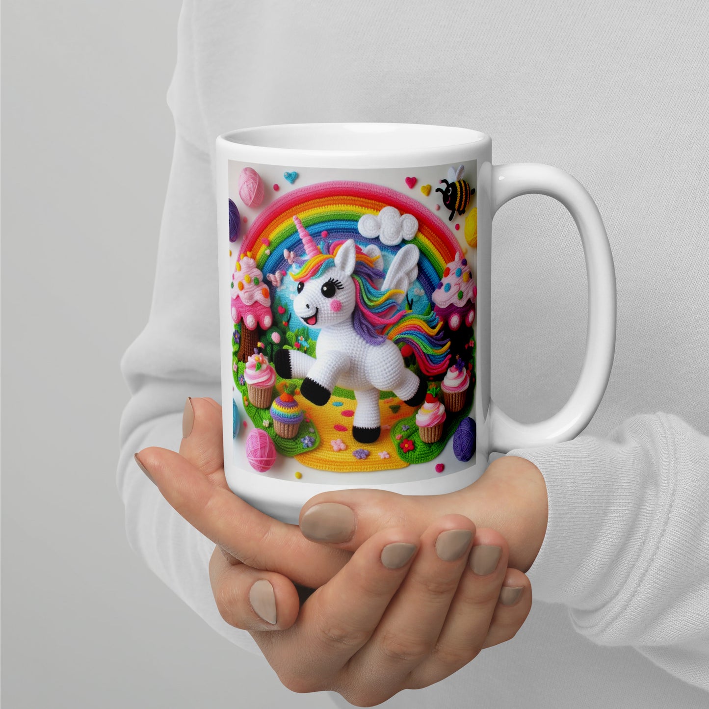 Crochet Unicorn #2 White glossy mug