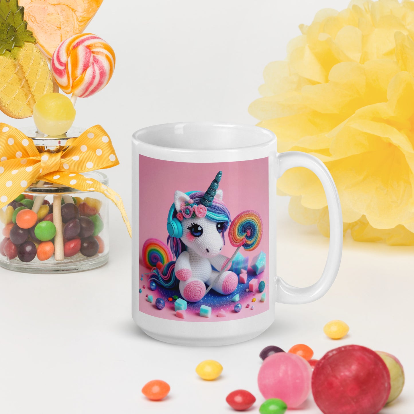 Crochet Unicorn #3 White glossy mug