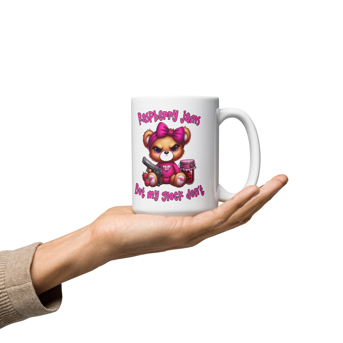 Raspberry Jams White glossy mug