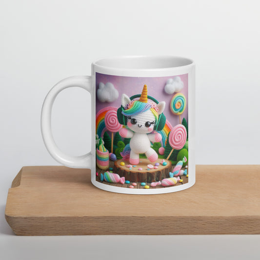 Crochet Unicorn #4 White glossy mug