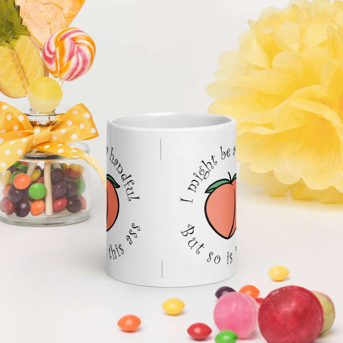 Handful peach White glossy mug