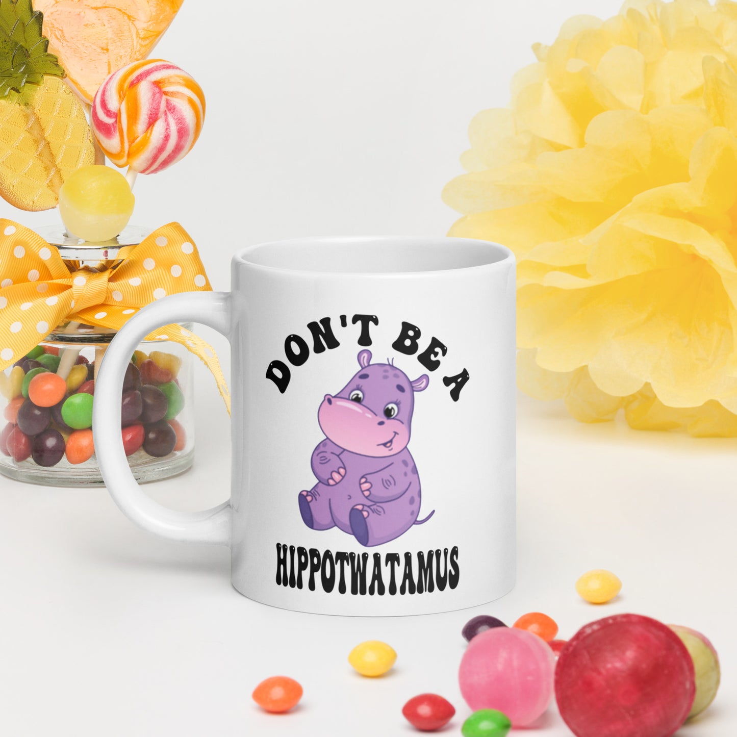 Hippotwatamus White glossy mug