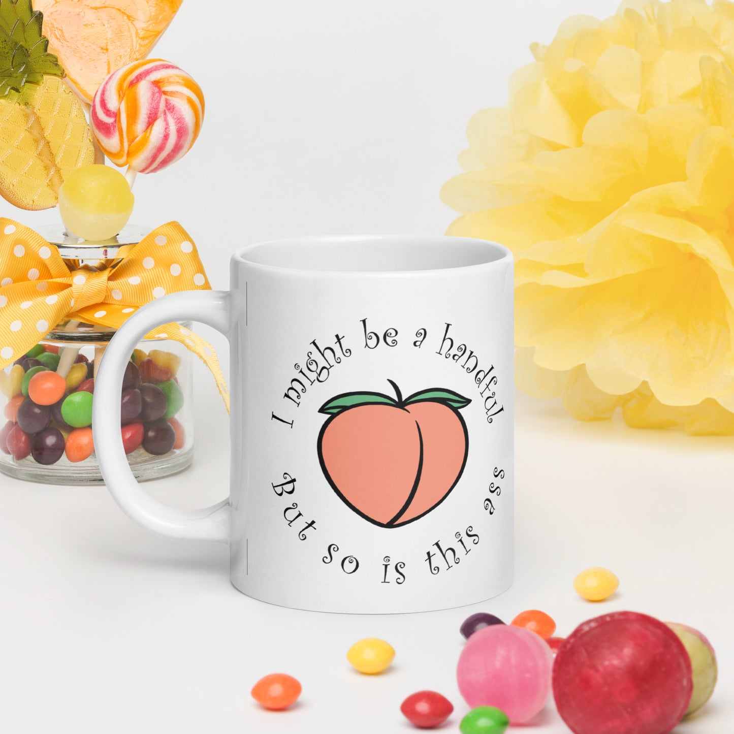 Handful peach White glossy mug