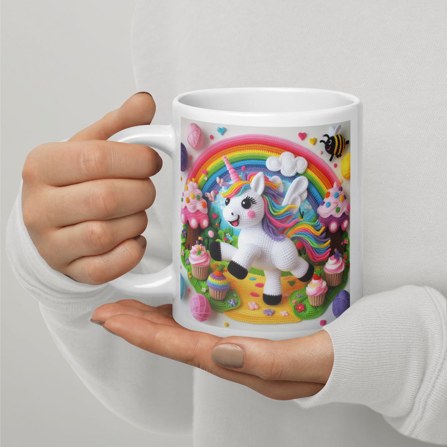 Crochet Unicorn #2 White glossy mug