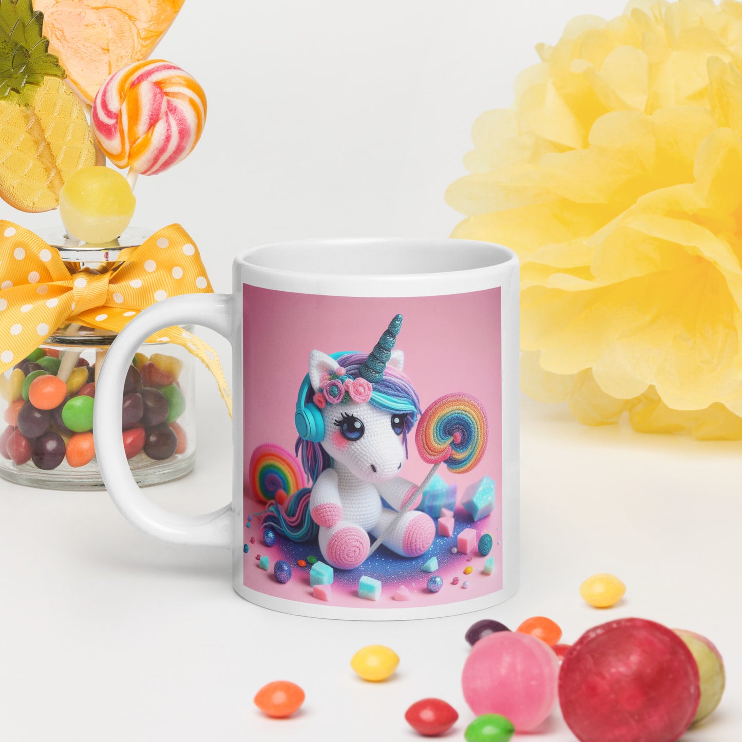 Crochet Unicorn #3 White glossy mug