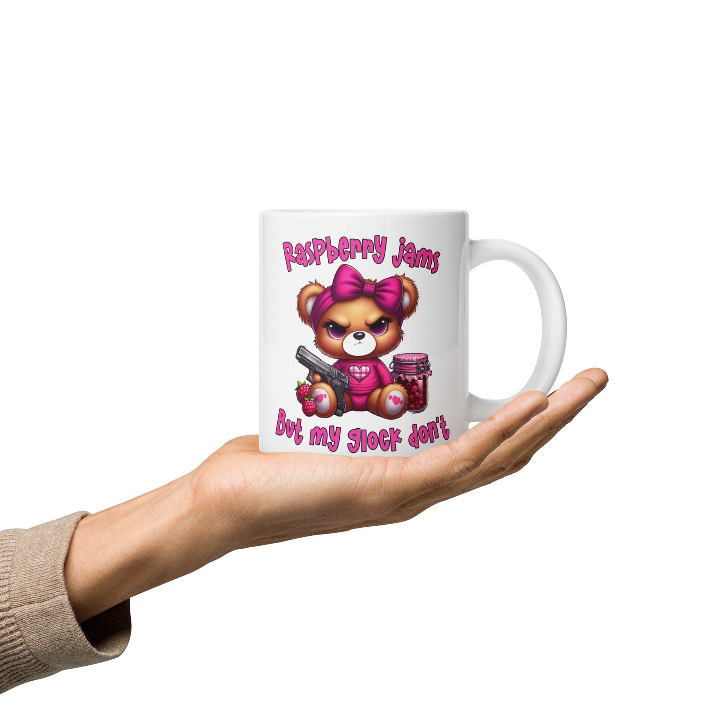 Raspberry Jams White glossy mug