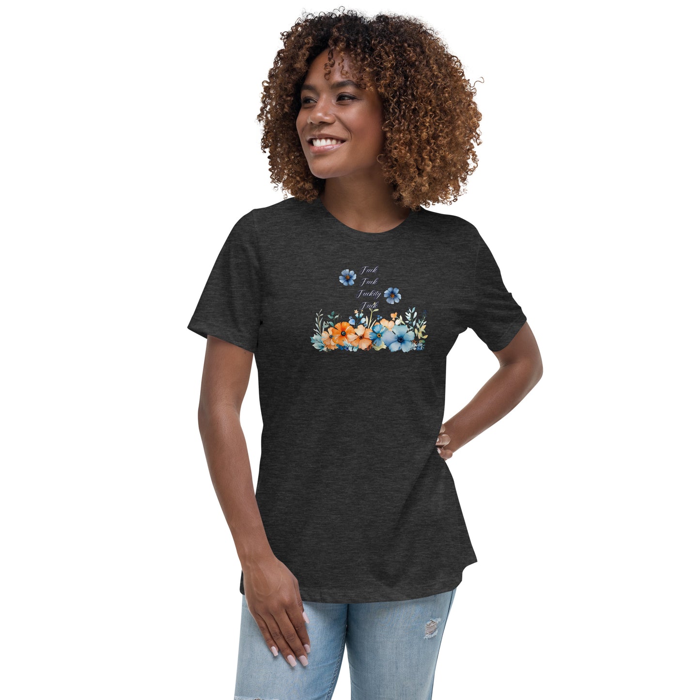 Fuckity Fuck orange and blue floralWomen's Relaxed T-Shirt