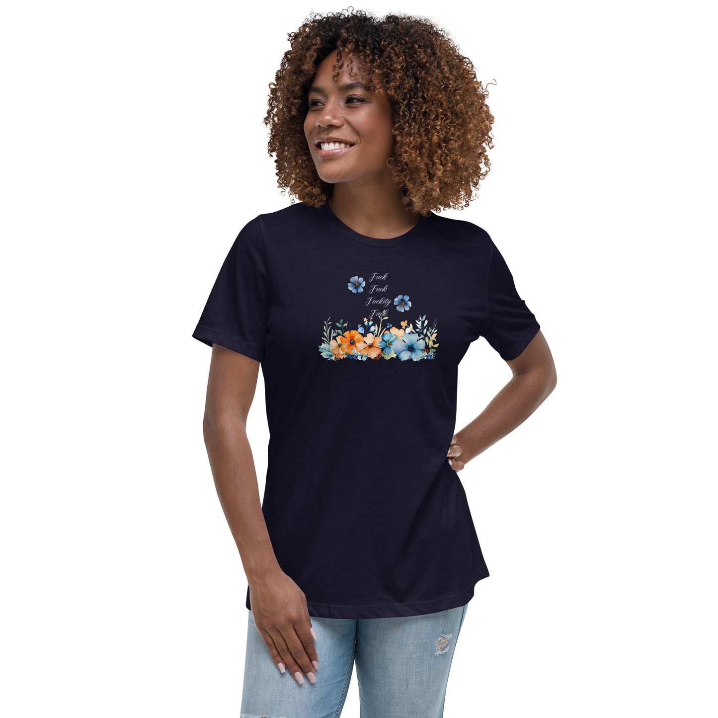 Fuckity Fuck orange and blue floralWomen's Relaxed T-Shirt